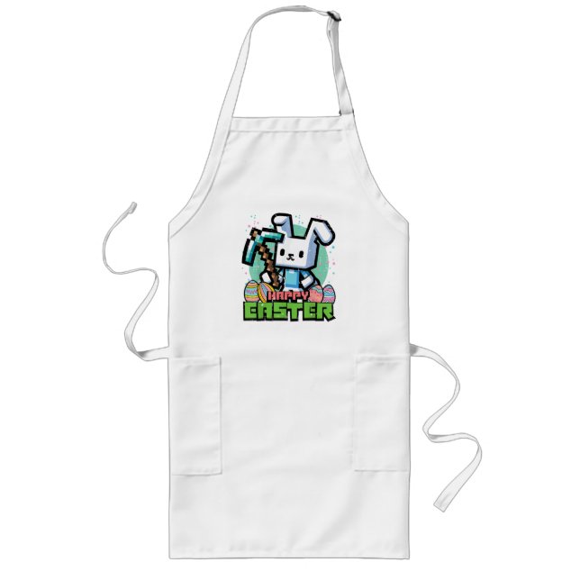 Happy Easter Bunny Pixel Game  Long Apron (Front)