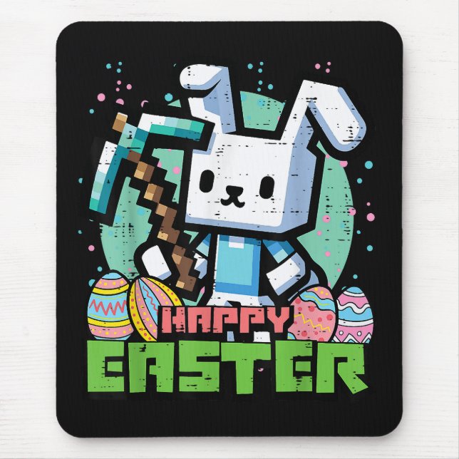 Happy Easter Bunny Pixel Game  Mouse Pad (Front)