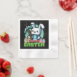 Happy Easter Bunny Pixel Game  Napkin