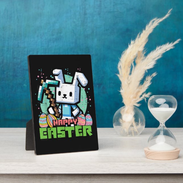 Happy Easter Bunny Pixel Game  Plaque (Side)