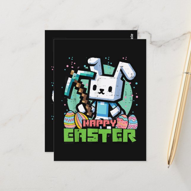 Happy Easter Bunny Pixel Game  Postcard (Front/Back In Situ)