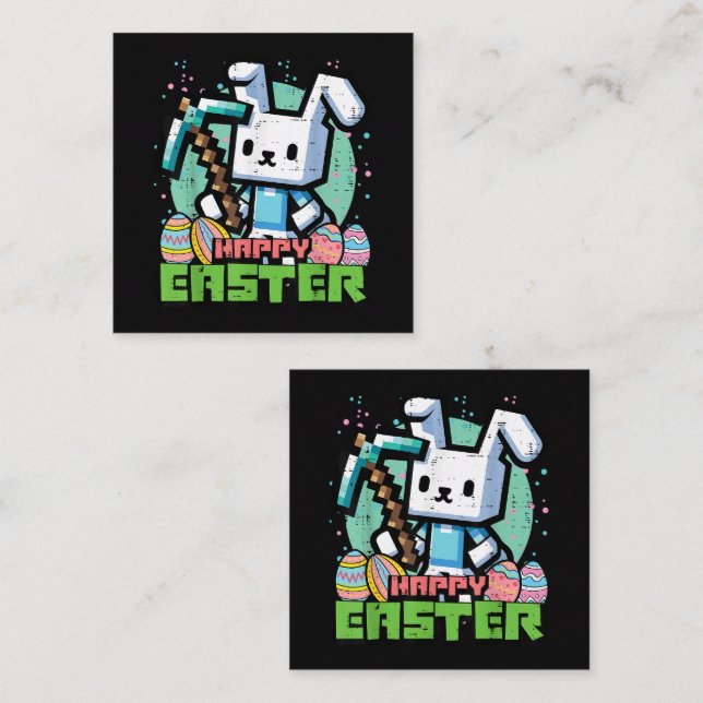 Happy Easter Bunny Pixel Game  Square Business Card (Front/Back)