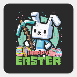 Happy Easter Bunny Pixel Game  Square Sticker
