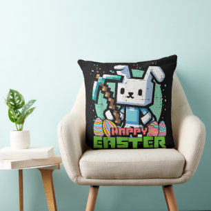 Happy Easter Bunny Pixel Game  Throw Pillow