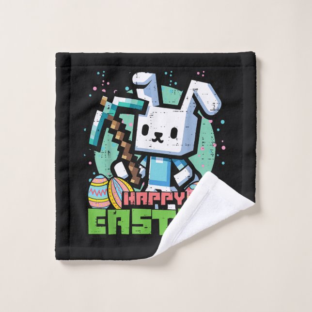 Happy Easter Bunny Pixel Game  Wash Cloth (Wash Cloth)