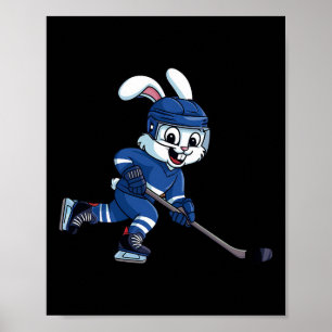 Happy Easter Bunny Playing Ice Hockey Easter Sport Poster
