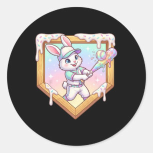 Happy Easter Bunny Playing Sell Ice Cream Drip Boy Classic Round Sticker