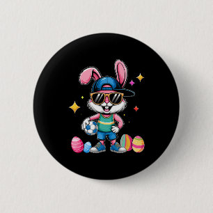 Happy Easter Bunny Playing Soccer Easter Sport Kid 2 Inch Round Button