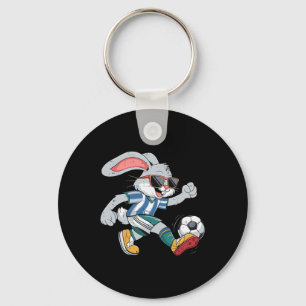 Happy Easter Bunny Playing Soccer Easter Sport Kid Keychain