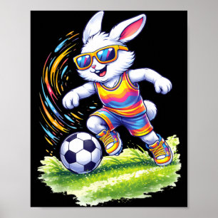 Happy Easter Bunny Playing Soccer Lovers Boys Kids Poster