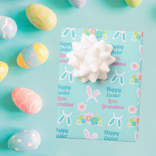 Happy Easter Bunny Pretty Personalized Pastel Teal Wrapping Paper Sheet