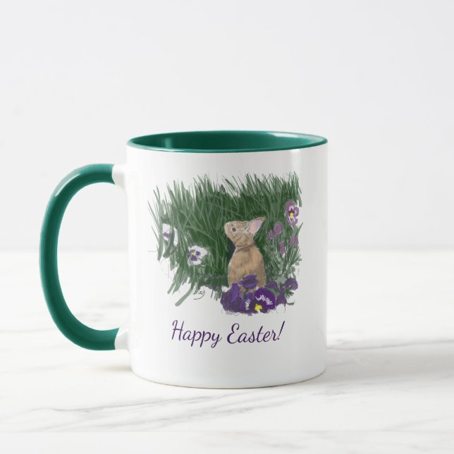 Happy Easter | Bunny Purple Violets Mug (Left)