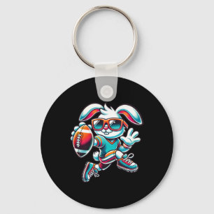 Happy Easter Bunny Quarterback Receiver Football B Keychain