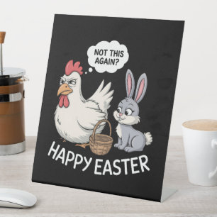 Happy Easter Bunny Rabbit Chicken Not This Again Pedestal Sign