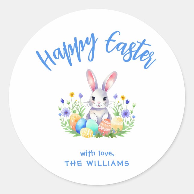 Happy Easter Bunny Rabbit Classic Round Sticker (Front)