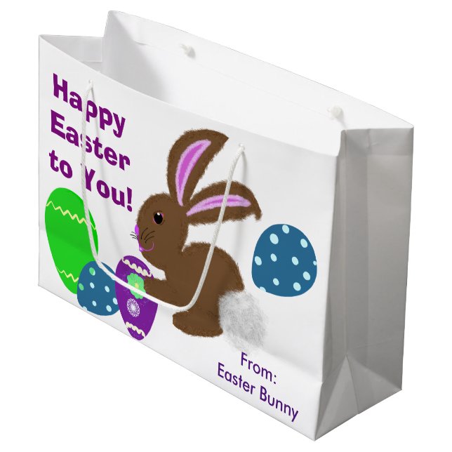 Happy Easter Bunny Rabbit Decorated Eggs Large Gift Bag (Front Angled)