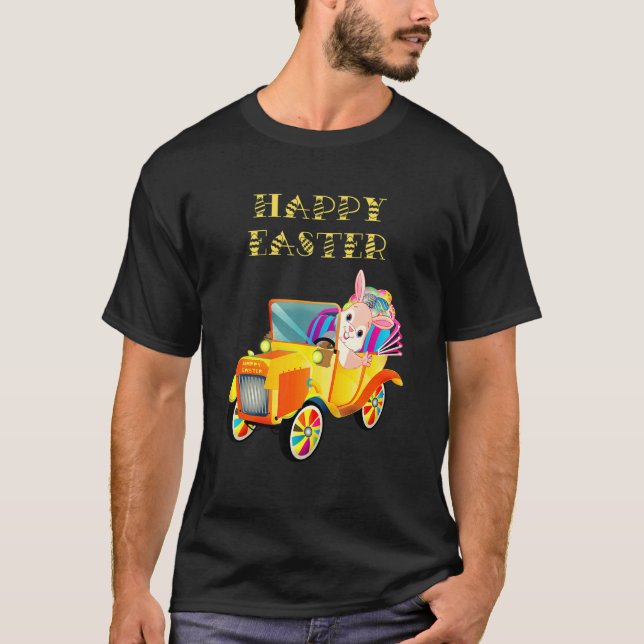 Happy Easter Bunny Rabbit Driving Car T-Shirt (Front)