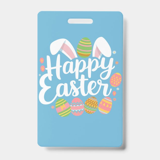 Happy Easter Bunny Rabbit Egg Holiday  Badge (Front)