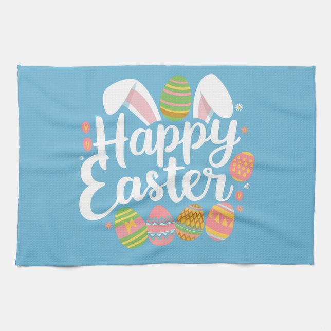 Happy Easter Bunny Rabbit Egg Holiday  Kitchen Towel (Horizontal)