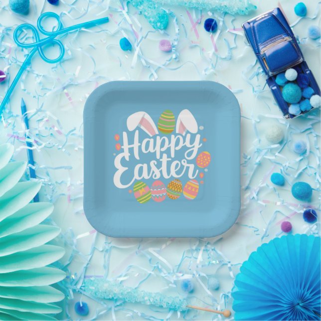 Happy Easter Bunny Rabbit Egg Holiday  Paper Plate (Party)