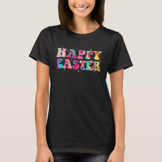 Happy Easter Bunny Rabbit Eggs Hippie Groovy Easte T-Shirt