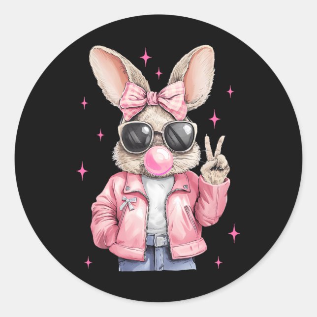 Happy Easter Bunny Rabbit Face Coquette Bow Easter Classic Round Sticker (Front)
