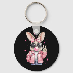 Happy Easter Bunny Rabbit Face Coquette Bow Easter Keychain