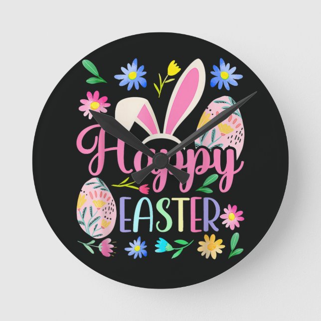 Happy Easter Bunny Rabbit Face Funny Round Clock (Front)