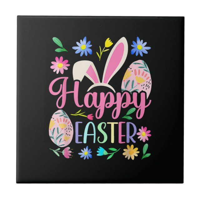 Happy Easter Bunny Rabbit Face Funny Tile (Front)