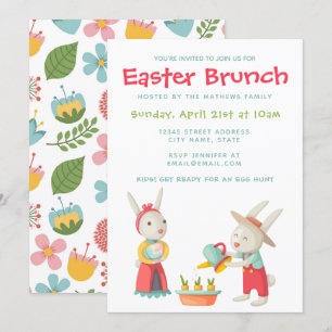 Happy Easter Bunny Rabbit Floral Brunch Invite