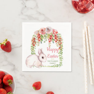 Happy Easter Bunny Rabbit Floral Frame Napkin