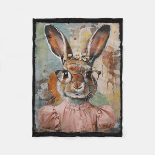 Happy Easter Bunny Rabbit Flower Graphic Art Girl Fleece Blanket