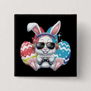 Happy Easter Bunny Rabbit Gaming Gamer Games 2 Inch Square Button