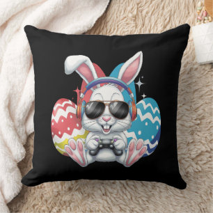 Happy Easter Bunny Rabbit Gaming Gamer Games Throw Pillow