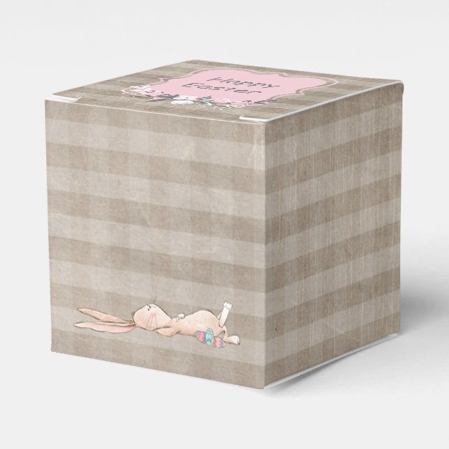 Happy Easter Bunny Rabbit Gingham Squares Favor Box (Front Side)
