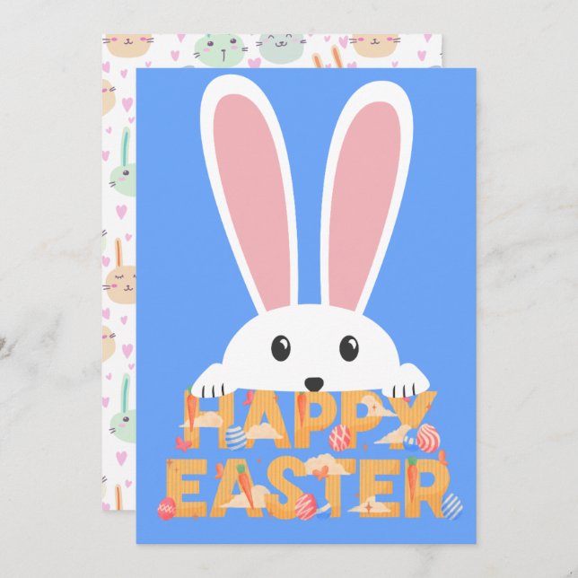 Happy Easter Bunny Rabbit Holiday Card (Front/Back)