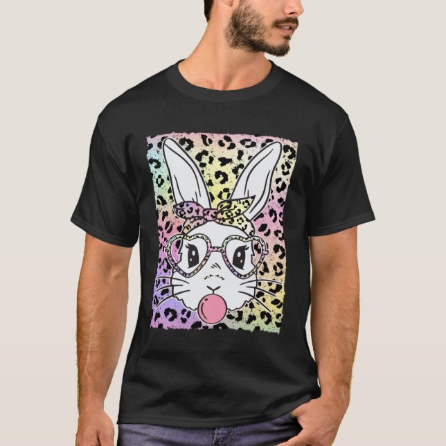Happy Easter Bunny Rabbit Leopard Animal Print Bub T-Shirt (Front)