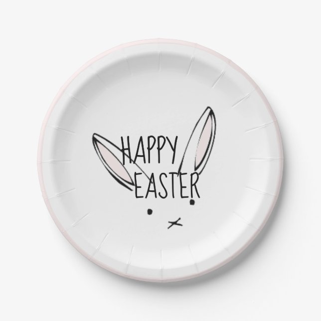 Happy Easter Bunny Rabbit Pink Border Party Plates (Front)