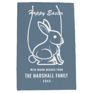 Happy Easter Bunny Rabbit Slate Blue White Name Medium Gift Bag