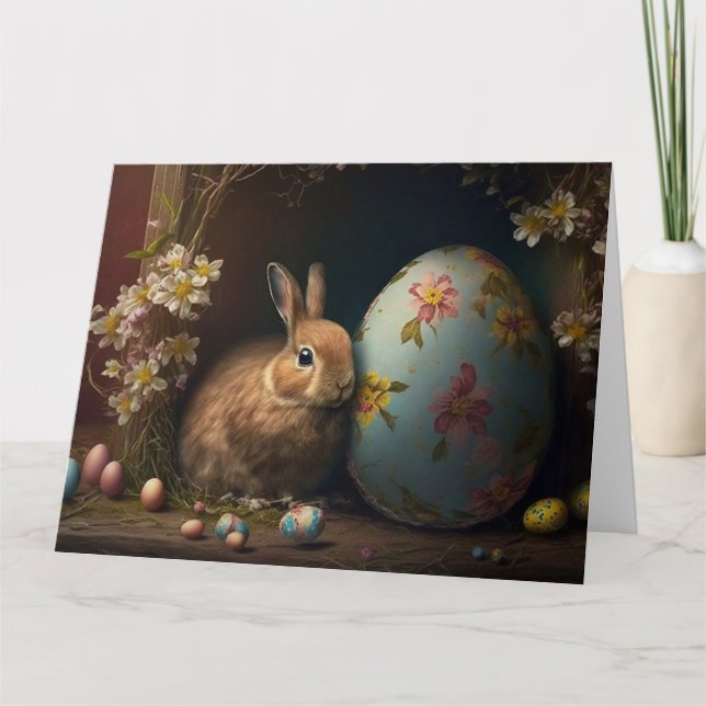Happy Easter - Bunny Rabbit With Decorative Eggs Card (Front)