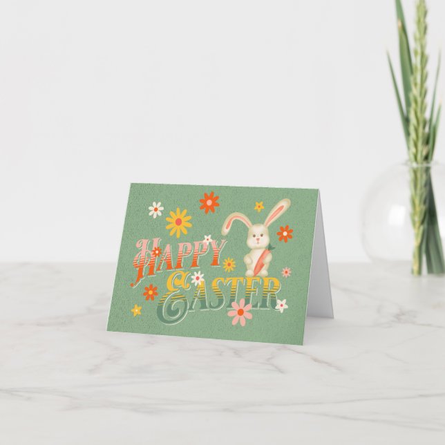 Happy Easter Bunny Retro Personalized Colourful Holiday Card (Front)
