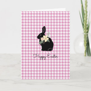 Happy Easter Bunny Silhouette Flowers Houndstooth  Card