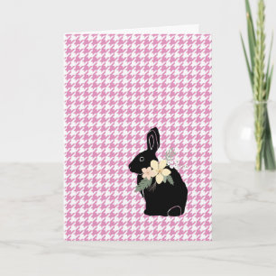 Happy Easter Bunny Silhouette Flowers Houndstooth Card