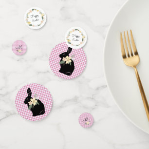 Happy Easter Bunny Silhouette Flowers Houndstooth Confetti