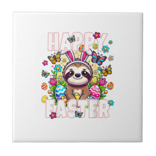 Happy Easter Bunny Sloth Easter Bunny Kids Adult F Tile