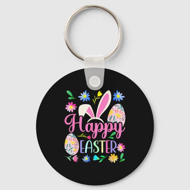 Happy easter bunny spring easter egg easter shirts keychain (Front)