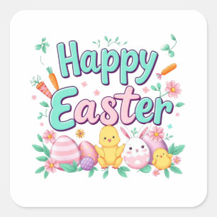 Happy Easter Bunny Spring Easter Egg Easter Square Sticker