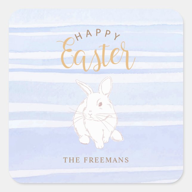 Happy Easter Bunny Sticker Custom Blue Watercolor (Front)