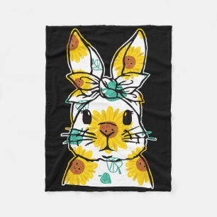 Happy Easter Bunny Sunflower Flower Easter Rabbit Fleece Blanket