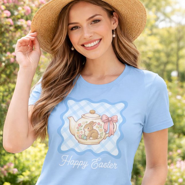 Happy Easter Bunny Teapot Gingham  T-Shirt (Creator Uploaded)